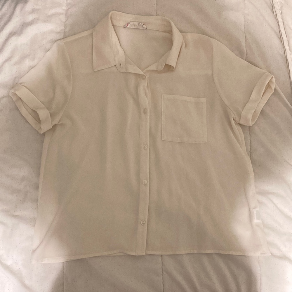 pink rose small collared short sleeve shirt